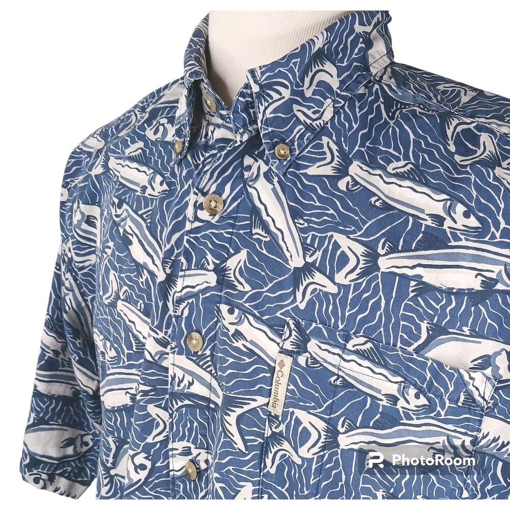 Men's Hawaiian Shirt Large Blue Fish